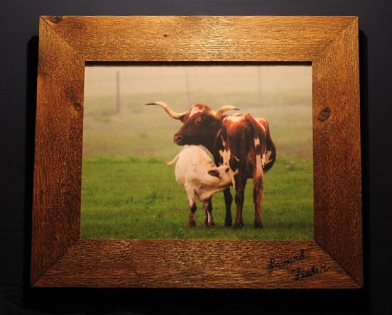 Longhorn cow and calf by artist lenard fisher